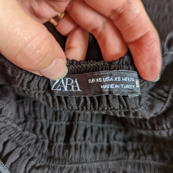 ZARA cotton embroidered smocked dress black xs - Picture 9 of 15